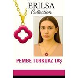 Sertifikalı Gold Yonca Model Pembe Turkuaz Taşı Kolye Duygusal Denge Sağlar