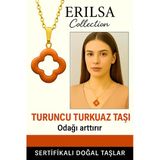 Sertifikalı Gold Yonca Model Turuncu Turkuaz Taşı Kolye Odağı Arttırır