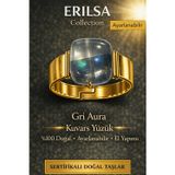 Sertifikalı Gri Aura Kuvars Yüzük Doğal Taş Yüzük Ayarlanabilir El Yapımı Enerji Taşı
