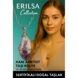 Sertifikalı Gümüş Tel Sargılı Brezilya Ametist Diş Taşı Kolye – 25-30 Mm Sezgi Ve Huzur Taşı