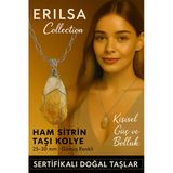 Sertifikalı Gümüş Tel Sargılı Diş Formu Sitrin Taşı Kolye – 25-30 Mm Bereket Ve Enerji Taşı