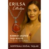 Sertifikalı Gümüş Tel Sargılı Doğal Kırmızı Jasper Taşı Kolye – 25-30 Mm Enerji Ve Güç Taşı