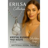 Sertifikalı Gümüş Tel Sargılı Doğal Kristal Kuvars Taşı Kolye – 25-30 Mm Arınma Ve Denge Taşı