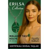Sertifikalı Gümüş Tel Sargılı Doğal Malakit Taşı Kolye – 20-25 Mm Koruma Ve Dönüşüm Taşı