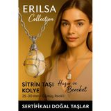 Sertifikalı Gümüş Tel Sargılı Doğal Sitirin Taşı Kolye – 25-30 Mm Bolluk Ve Pozitif Enerji Taşı