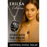 Sertifikalı Gümüş Tel Sargılı Doğal Siyah Akik Taşı Kolye – 25-30 Mm Koruma Ve Güç Taşı
