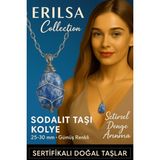 Sertifikalı Gümüş Tel Sargılı Doğal Sodalit Taşı Kolye – 25-30 mm Zihin ve Denge Taşı - Renkli - Standart