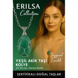 Sertifikalı Gümüş Tel Sargılı Doğal Yeşil Akik Taşı Kolye – 25-30 Mm Huzur Ve Denge Taşı