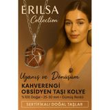 Sertifikalı Gümüş Tel Sargılı Kahverengi Obsidyen Taşı Kolye – 30-35 Mm Koruma Ve Dönüşüm Taşı