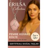 Sertifikalı Gümüş Tel Sargılı Pembe Kuvars Taşı Kolye – 25-30 Mm Sevgi Ve Şefkat Taşı