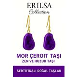 Sertifikalı Ham İşlenmemiş Mor Çeroit Taşı Küpe – Ruhsal Dönüşüm, Şifa ve Enerji Taşı