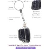Sertifikalı Ham İşlenmemiş Turmalin Taşı Anahtarlık - Tel Sargılı