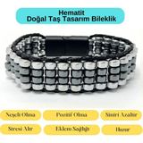 Sertifikalı Hematit Doğal Taş Tasarım Erkek Bileklik Gümüş ve Siyah Renk - 19 cm - Renkli