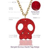 Sertifikalı İskelet Model Kırmızı Havlit Taşı Kolye - 24k Altın Kaplama