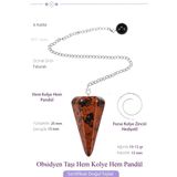Sertifikalı Kahverengi Obsidyen Taşı Pandül Sarkaç Hem Pandül - Hem Kolye