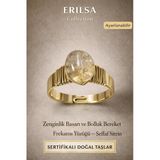 Sertifikalı Kalın Tımbıl Gold Model Sitrin Taşı Yüzük - Ayarlamalı