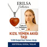 Sertifikalı Kalp Model Kızıl Yemen Akiği Kolye – Nazar ve Stresi Önleyen Doğal Taş