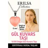Sertifikalı Kalp Model Mini Gül Kuvars Kolye – Sevgi, Şefkat ve Kalp Çakrası Taşı