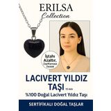 Sertifikalı Kalp Model Mini Lacivert Yıldız Taşı Kolye – Gece Işıltısı ve Ruhsal Koruma