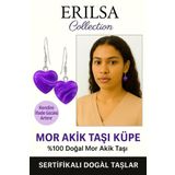 Sertifikalı Kalp Model Mini Mor Akik Taşı Doğal Taş Küpe – Koruma, Denge ve Ruhsal Şifa Taşı