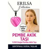 Sertifikalı Kalp Model Mini Pembe Akik Kolye – Sevgi, Sakinlik ve Enerji Dengeleyici Taş