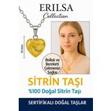 Sertifikalı Kalp Model Mini Sitrin Taşı Kolye – Neşe, Bolluk ve Pozitif Enerji Taşı