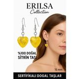 Sertifikalı Kalp Model Sitrin Taşı Küpe – Neşe, Bolluk ve Pozitif Enerji Taşı