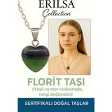 Sertifikalı Kalp Model Yeşil ve Mor Florit Kolye – Zihinsel Berraklık ve Enerji Dengeleyici Taş - Renkli - Standart