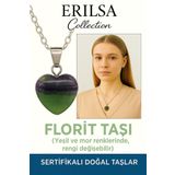 Sertifikalı Kalp Model Yeşil ve Mor Florit Kolye – Zihinsel Berraklık ve Enerji Dengeleyici Taş