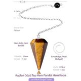 Sertifikalı Kaplan Gözü Taşı Pandül Sarkaç Hem Pandül - Hem Kolye Doğal Kahverengi Sarı Renk Tek Ebat