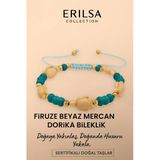 Sertifikalı Kaplumbağa Dorika Beyaz Mercan Firuze Taşı Bileklik – Doğanın Huzurunu Bileğinde Hisset