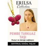 Sertifikalı Kelebek Model Pembe Turkuaz Taşı Kolye – Sevgi, Denge ve Pozitif Enerji Taşı