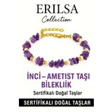 Sertifikalı Kırık Taşlı Model İnci – Ametist Taşı Bileklik – Sakinlik ve Ruhsal Denge