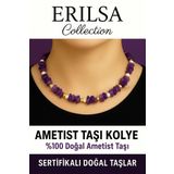 Sertifikalı Kırık Taşlı Model İnci – Ametist Taşı Kolye – Sakinlik ve Ruhsal Denge
