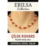 Sertifikalı Kırık Taşlı Model İnci Çilek Kuvars Taşı Kolye Kalp Çakra Dengesi Sağlar