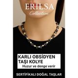Sertifikalı Kırık Taşlı Model İnci - Karlı Obsidyen Taşı Kolye