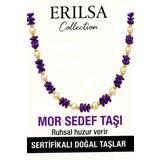 Sertifikalı Kırık Taşlı Model İnci - Mor Sedef Taşı Kolye