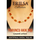 Sertifikalı Kırık Taşlı Model Turuncu Akik Taşı Kolye – Canlı Enerji ve Zarafet