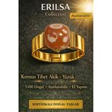 Sertifikalı Kırmızı Tibet Akik Yüzük Doğal Taş Yüzük Ayarlanabilir El Yapımı Enerji Taşı