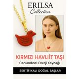 Sertifikalı Kuş Model Kırmızı Havlit Taşı Kolye – Enerji, Denge ve Ruhsal Güç Taşı