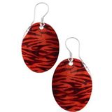 Sertifikalı Leopar Desenli Oval Kırmızı Renkli Sedef Taşı Küpe