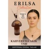Sertifikalı Mantar Model Kahverengi Akik Taşı Kolye - Denge Ve Şifa Veren Doğal Taş