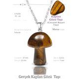 Sertifikalı Mantar Model Kaplan Gözü Taşı Kolye - Gümüş Aparatlı