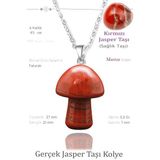 Sertifikalı Mantar Model Kırmızı Jasper Taşı Kolye - Gümüş Aparatlı