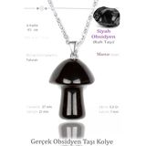 Sertifikalı Mantar Model Obsidyen Taşı Kolye - Gümüş Aparatlı