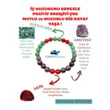 Sertifikalı Mutluluk Iç Huzur Pozitif Enerji Doğal Taş Tılsım Bilekliği Aventurin-ametist-akik