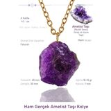 Sertifikalı Orijinal Ham İşlenmemiş Ametist Taşı Kolye - 24k Altın Kaplama