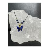 Sertifikalı Orijinal Lapis Lazuli & Sedef Doğal Taş Kolye Kelebek Detaylı Asansörlü Kilit Sistemi