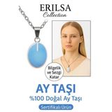 Sertifikalı Oval Ay Taşı Doğal Taş Kolye -Gümüş Aparat Dişil Enerjiyi Güçlendirir İçsel Denge Taşı
