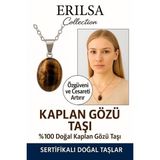 Sertifikalı Oval Kaplan Gözü Taşı Doğal Taş Kolye – Gümüş Aparatlı Cesaret ve Denge Taşı